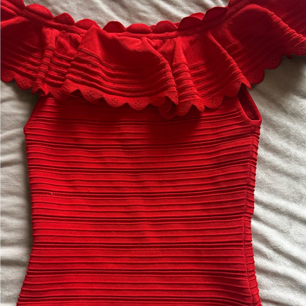 Red Off-Shoulder Ruffle Top - Picture 3 of 3